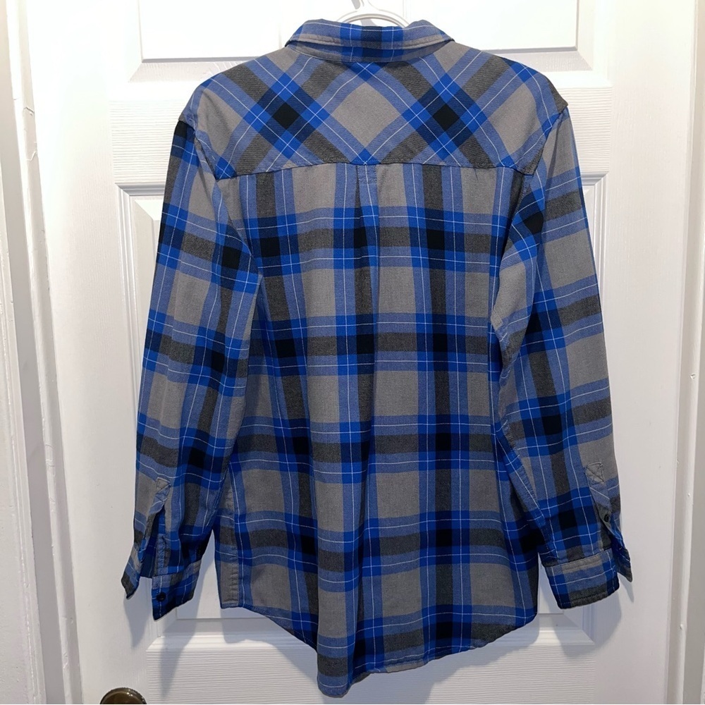 DC Shoes flannel shirt buttons down Men Large long sleeve blue black - Picture 3 of 4